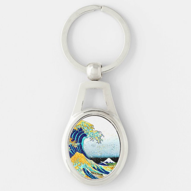 PixDezines Vintage, Great Wave, Hokusai 葛飾北斎の神奈川沖浪 Keychain (Front)