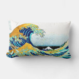 PixDezines Vintage, Great Wave, Hokusai 葛飾北斎の神奈川沖浪 Lumbar Pillow