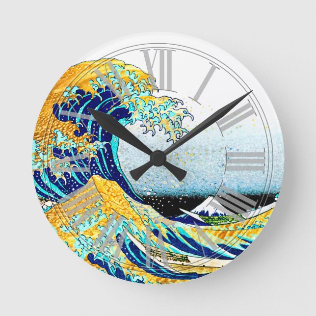 PixDezines Vintage, Great Wave, Hokusai 葛飾北斎の神奈川沖浪 Round Clock (Front)