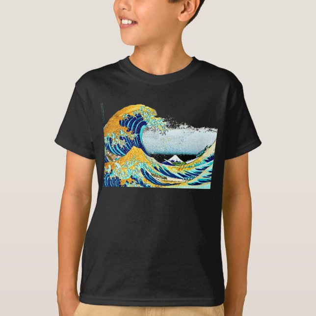 PixDezines Vintage, Great Wave, Hokusai 葛飾北斎の神奈川沖浪 T-Shirt (Front)