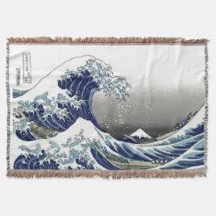 PixDezines Vintage, Great Wave, Hokusai 葛飾北斎の神奈川沖浪 Throw Blanket
