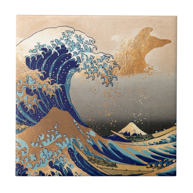 PixDezines Vintage, Great Wave, Hokusai 葛飾北斎の神奈川沖浪 Tile (Front)