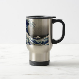 PixDezines Vintage, Great Wave, Hokusai 葛飾北斎の神奈川沖浪 Travel Mug