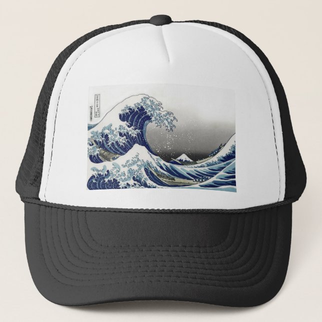 PixDezines Vintage, Great Wave, Hokusai 葛飾北斎の神奈川沖浪 Trucker Hat (Front)