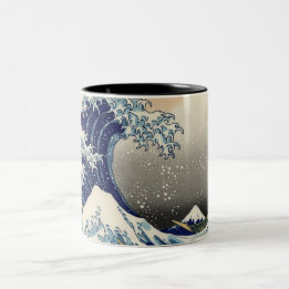 PixDezines Vintage, Great Wave, Hokusai 葛飾北斎の神奈川沖浪 Two-Tone Coffee Mug