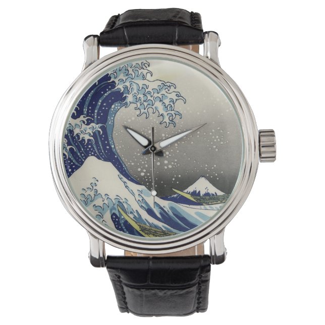 PixDezines Vintage, Great Wave, Hokusai 葛飾北斎の神奈川沖浪 Watch (Front)