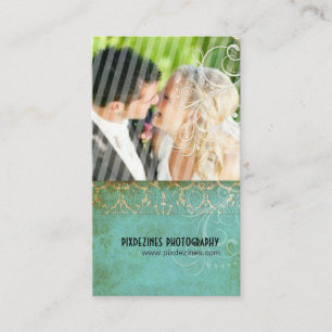 PixDezines Vintage Grunge Damask / Aqua Business Card