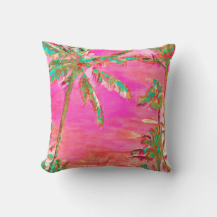 PixDezines Vintage Hawaii Beach/Coral/Teal Throw Pillow