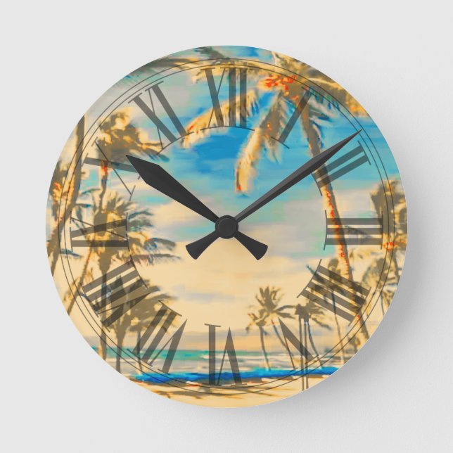 PixDezines vintage hawaii beach Round Clock (Front)