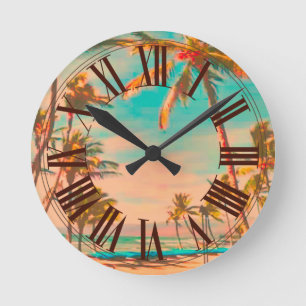 PixDezines vintage hawaii beach Round Clock