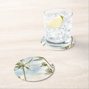 PixDezines Vintage Hawaiian Beach/Blue Round Paper Coaster