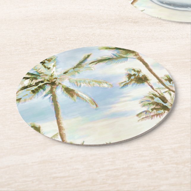PixDezines Vintage Hawaiian Beach/Blue Round Paper Coaster (Angled)