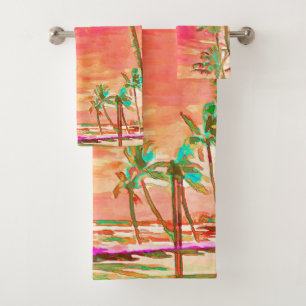 PixDezines Vintage Hawaiian Beach/Coral/Teal Bath Towel Set