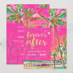 PixDezines Vintage Hawaiian Beach/Pink/Teal Invitation