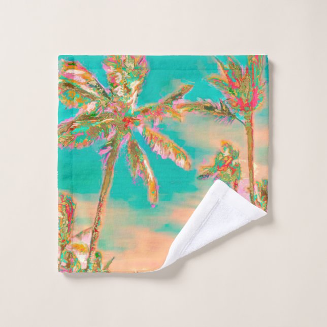 PixDezines Vintage Hawaiian Beach/Rose/Turquoise (Gant de toilette)