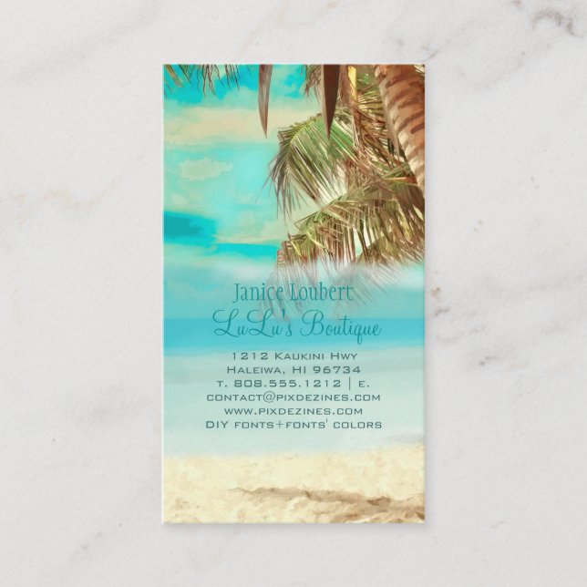 PixDezines Vintage Hawaiian Beach Scene Business Card (Front)