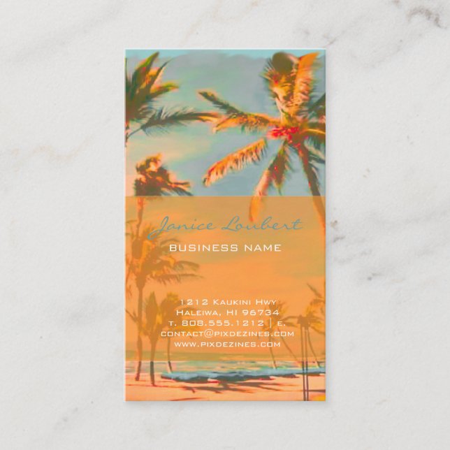 PixDezines Vintage Hawaiian Beach Scene Business Card (Front)