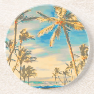 PixDezines Vintage Hawaiian Beach Scene Coaster