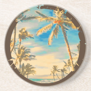PixDezines Vintage Hawaiian Beach Scene Coaster