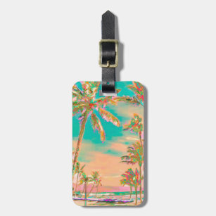 PixDezines vintage hawaiian beach scene/teal Luggage Tag