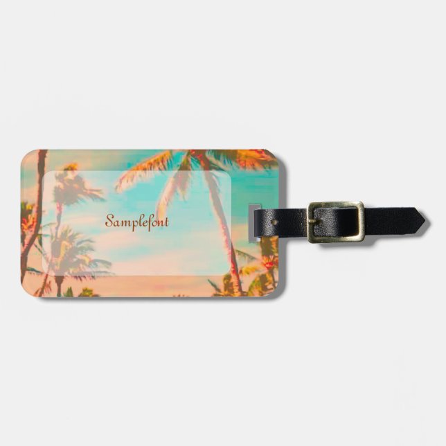 PixDezines vintage hawaiian beach scene/teal Luggage Tag (Front Horizontal)
