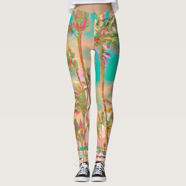 PixDezines Vintage Hawaiian Beach/Teal Leggings (Front)
