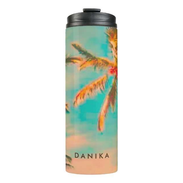 PixDezines Vintage Hawaiian Beach/Teal Thermal Tumbler (Front)