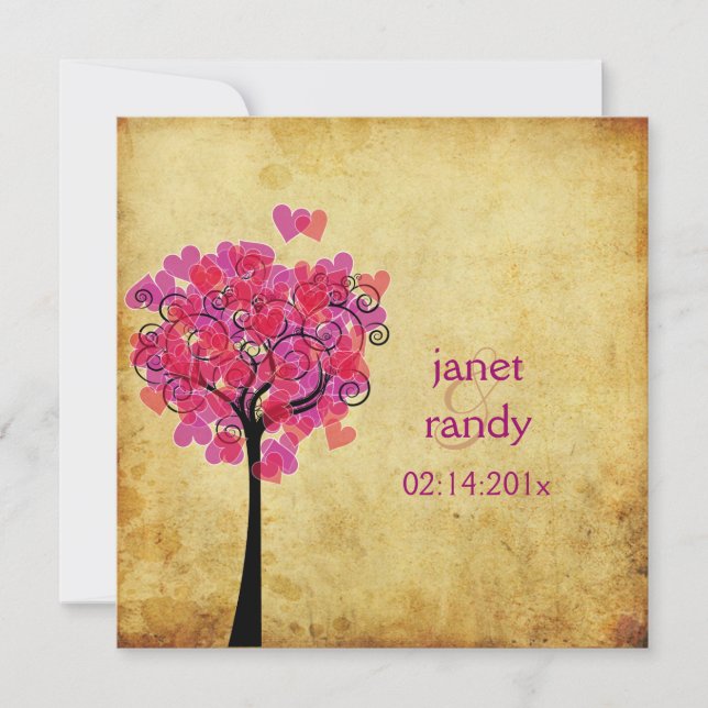 PixDezines vintage hearts tree, burgundy+red Invitation (Front)