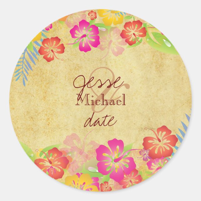 PixDezines Vintage Hibicus Leis Classic Round Sticker (Front)