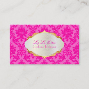 PixDezines vintage la paloma damask/hot pink Business Card