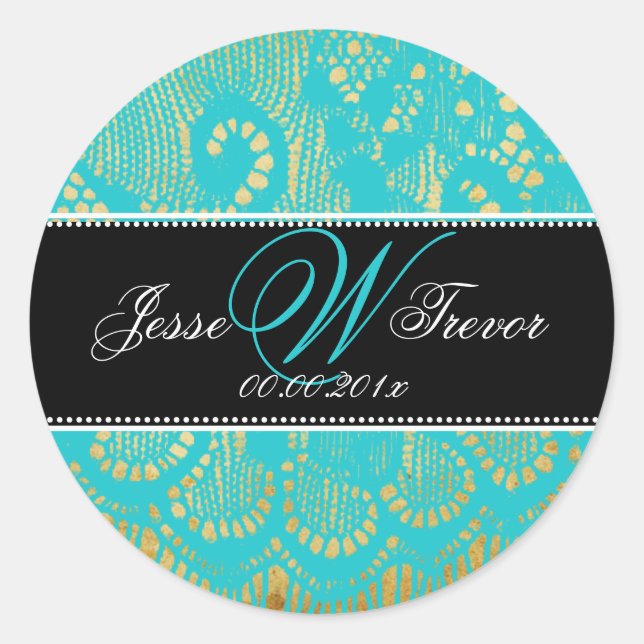 PixDezines vintage lace aqua blue Classic Round Sticker (Front)