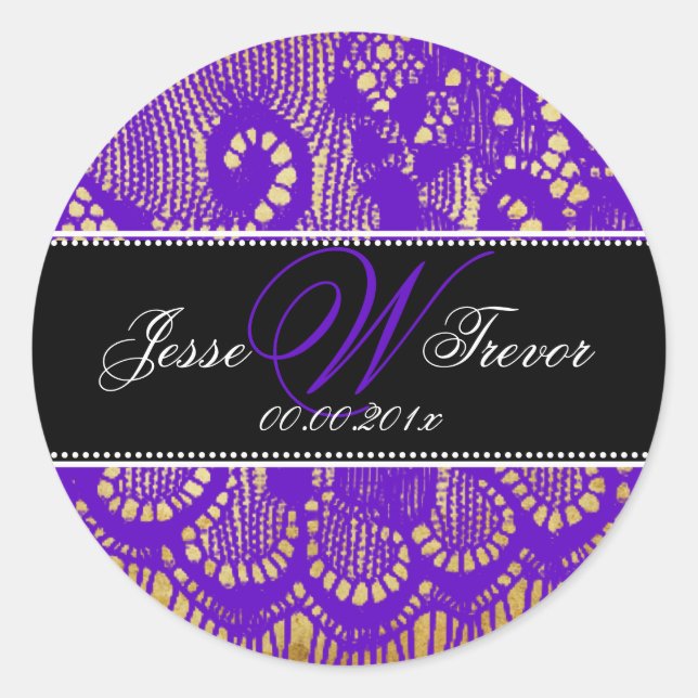 PixDezines vintage lace neon purple Classic Round Sticker (Front)