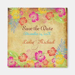 PixDezines Vintage Leis Hibiscus, Save the Date Magnet