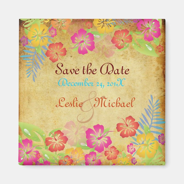 PixDezines Vintage Leis Hibiscus, Save the Date Magnet (Front)