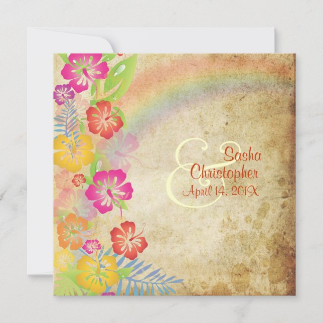 PixDezines vintage/Leis/Luau/hibiscus+rainbow Invitation (Front)