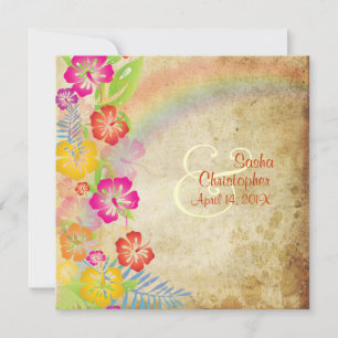 PixDezines vintage/Leis/Luau/hibiscus+rainbow Invitation
