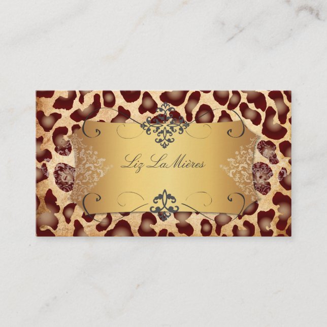 PixDezines VINTAGE LEOPARD+LACE DAMASK Business Card (Front)
