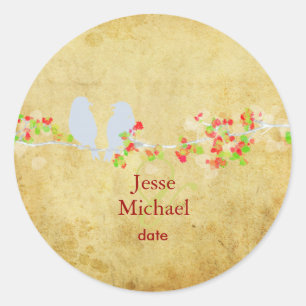 PixDezines Vintage Love Birds Classic Round Sticker