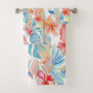 PixDezines Vintage Lush H2 Hawaii Floral Foliage Bath Towel Set