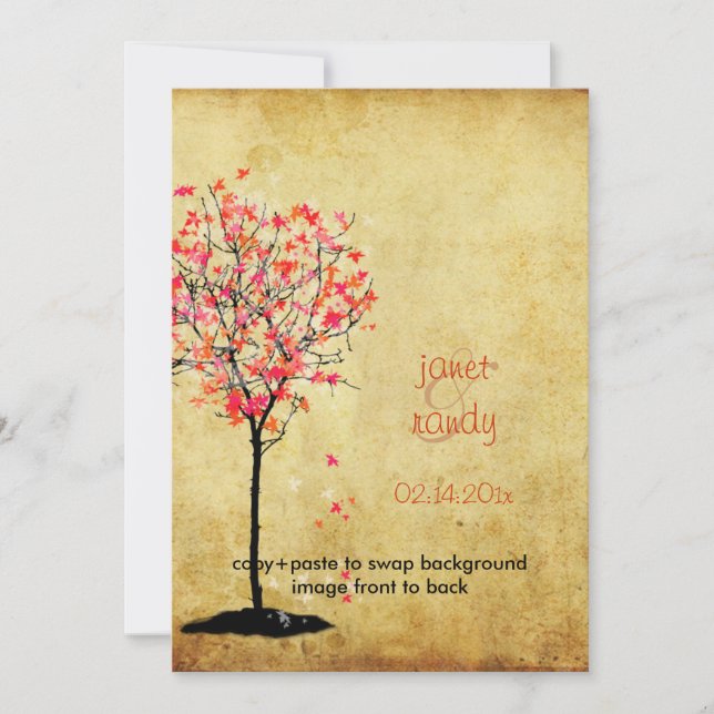 PixDezines vintage maple tree/pink+orange Invitation (Front)
