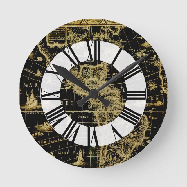 PixDezines vintage nautical map Round Clock (Front)