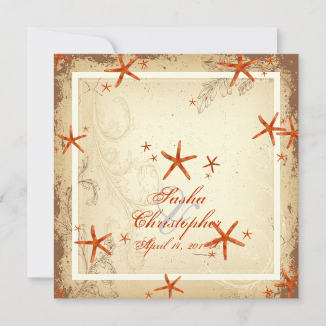 PixDezines vintage orange starfish Invitation (Front)