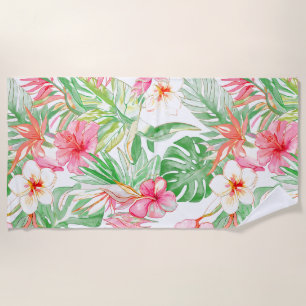 PixDezines Vintage Pastel H2 Hawaii Floral Foliage Beach Towel