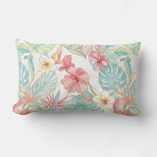 PixDezines Vintage Pastel H2 Hawaii Floral Foliage Lumbar Pillow