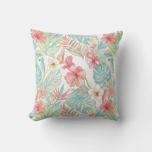 PixDezines Vintage Pastel H2 Hawaii Floral Foliage Throw Pillow