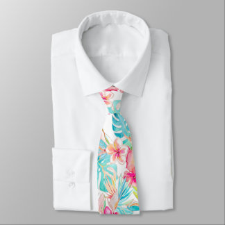 PixDezines Vintage Pastel H2 Hawaii Floral Foliage Tie