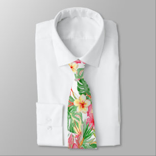 PixDezines Vintage Pastel H2 Hawaii Floral Foliage Tie