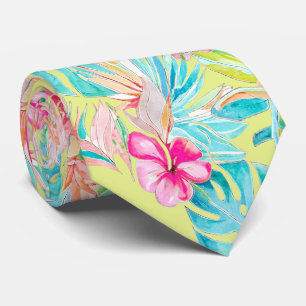 PixDezines Vintage Pastel H2 Hawaii Floral Foliage Tie