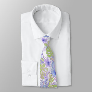 PixDezines Vintage Pastel H2 Hawaii Floral Foliage Tie