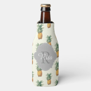 PixDezines Vintage Pineapples Pattern Bottle Cooler